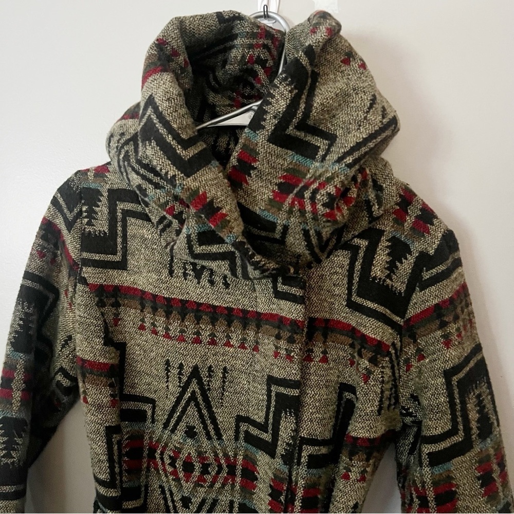 Y2K Mossimo Southwestern Wool Blend Coat Small Aztec Western Boho Belted Hood - Picture 2 of 13